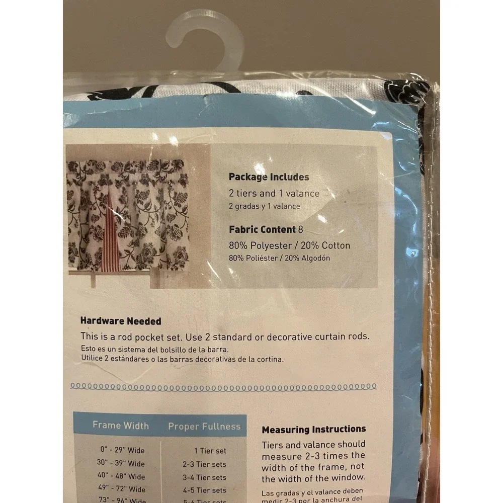 Arlee Home‎ Fashions Black Floral Red Tier Valance Set Accents Bromley 58x24